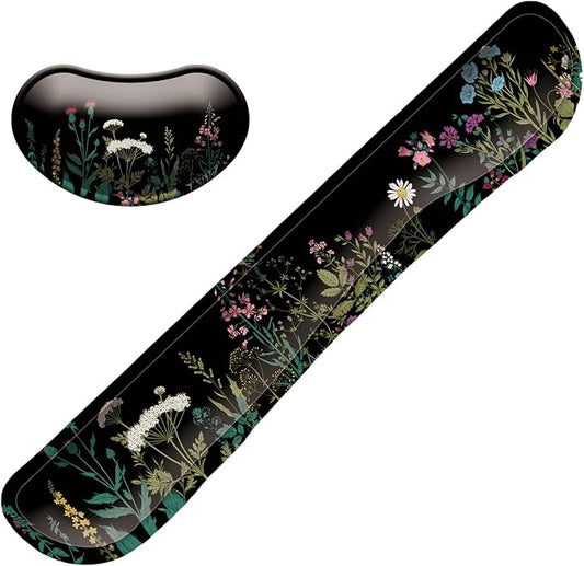 Keyboard Wrist Rest Mouse Wrist Support Set, Memory Foam Wrist Rest Pad for Computer Laptop Keyboard Mouse, Ergonomic Wrist Cushion Support for Typing Pain Relief, Gaming Home Office, Flowers Grass