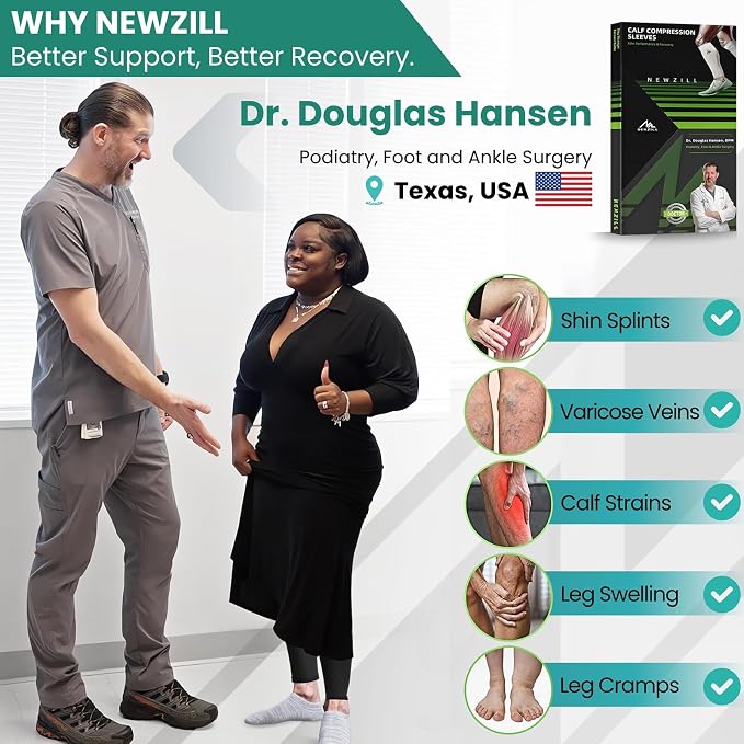 NEWZILL Compression Calf Sleeves (20-30mmHg) for Men & Women Perfect Option to Compression Socks for Running Travel Nursing