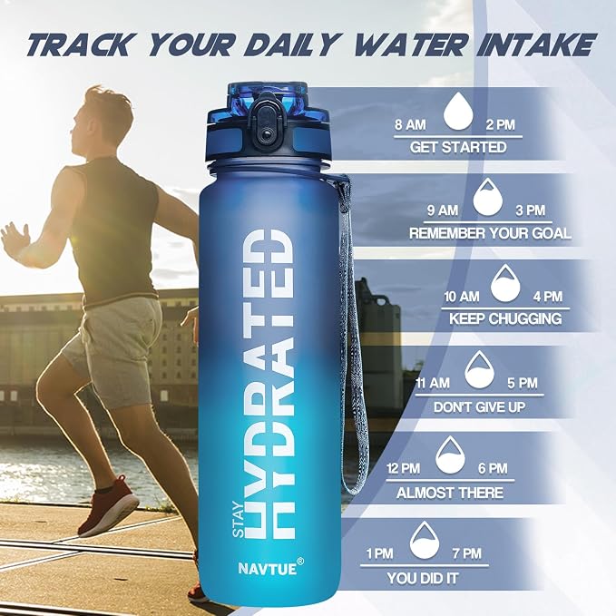 Water Bottle 32 oz Motivational Time Marker Tritan Bottle | BPA-free Tritan water bottle with time marker leakproof Lightweight portable Easy Clean Brush for Gym, Travel, School, Office