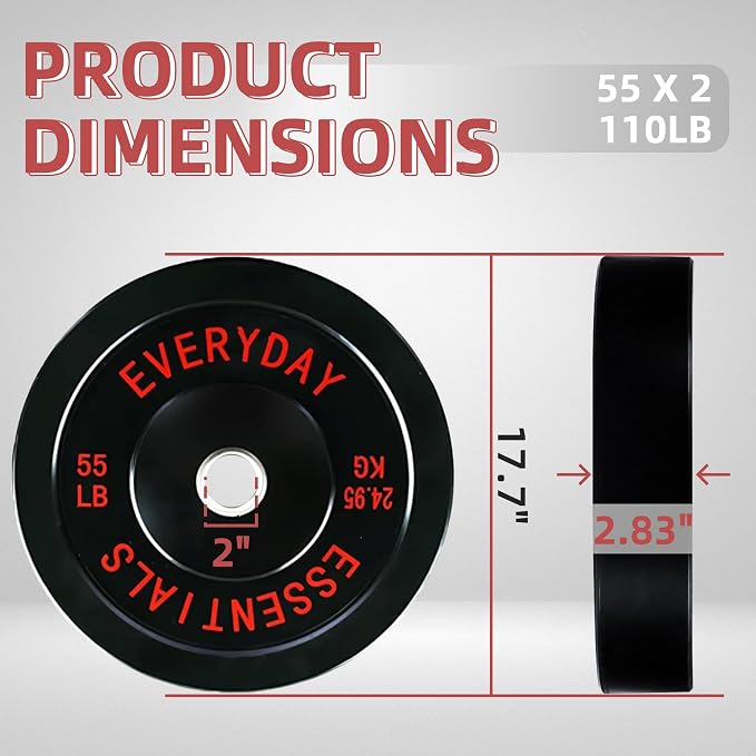 Fitvids 2-Inch Olympic Bumper Plates, Perfect Weight Plates for Weightlifting and Strength Training, Multiple Weights Available
