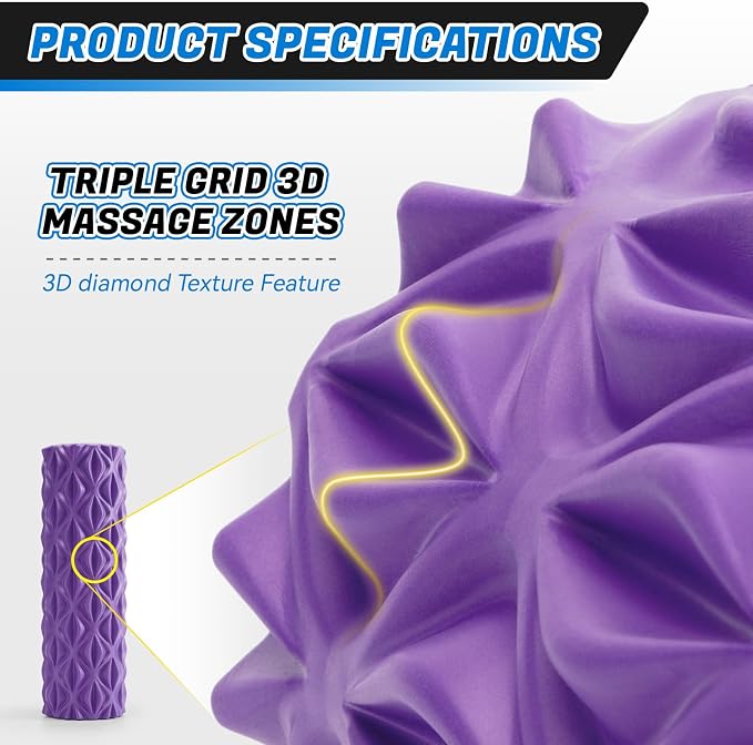 Foam Roller High Density Deep Tissue Massager for Muscle Massage | Exercise Roller Myofascial Trigger Point Release Improves Mobility Massage of Back and Leg Muscles - 15" (Purple)