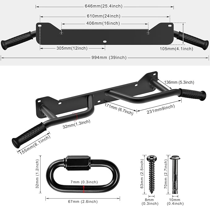 SELEWARE Heavy Duty Welded Pull Up Bar Wall/Joist/Ceiling Mount Chin Up Bar | Multifunctional Pull-up Bars w/Resistance Band Hooks for Home Gym Strength Training, Sturdy Steel Construction Support 500 lb