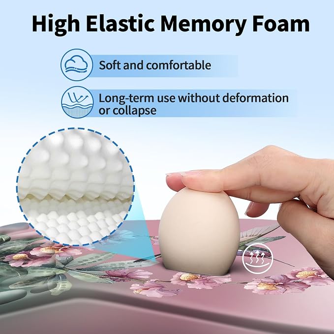 YIWEI Ergonomic Mouse Pad with Wrist Rest for Carpal Tunnel Pain Relief | Memory Foam Wrist Support,Non-Slip Rubber Base, Keyboard Computer Mousepad,Lycra Cloth Surface,Gaming Home Office,Hummingbird