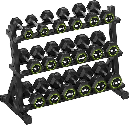 HANDBODE Dumbbell Set with Rack, Rubber Coated Fixed Dumbbells 390-790 lbs | Heavy Duty Hexagonal Weights, Non-Roll Hexagon Shape for Stability, Home Gym Strength Training Equipment