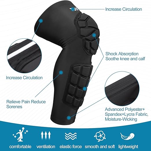 Padded Knee & Shin Guards Calf Pads Protector Compression Leg Sleeve Knee Brace for Football Basketball Volleyball Soccer Baseball for Youth Adult (1 Pair)