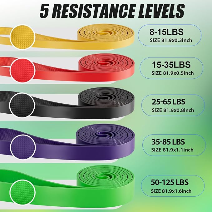 WHATAFIT Resistance Bands, Pull Up Assist Bands with Handles, Door Anchor | Natural Latex Rubber, Progressive Tension, Exercise Loop for Full-Body Fitness, Portable Gym Bag, Warm-Up & Stretch