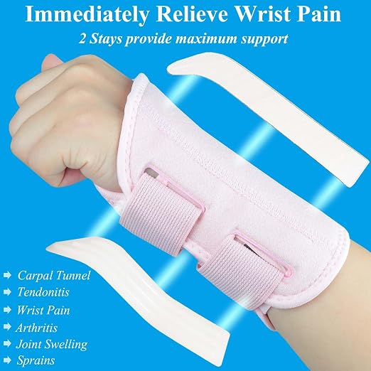 Carpal Tunnel Wrist Brace, Adjustable Wrist Support Brace, Night Wrist Sleep Supports Splints Arm Stabilizer (Right Hand, L/XL, Pink)