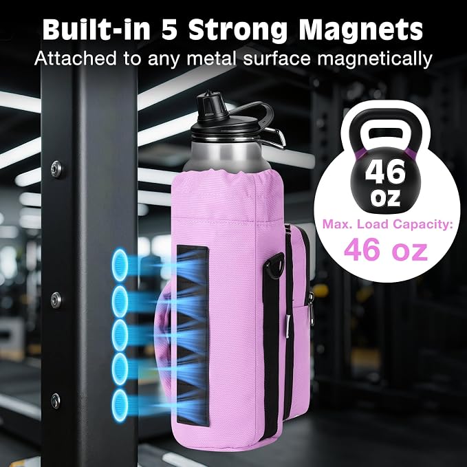 MoKo Magnetic Gym Bag, Magnetic Water Bottle Holder with Clear Phone Pouch, Built-in 4 Magnets Fitness Bag for Men and Women Compatible with Most Water Bottles, Gym Accessories Gifts, Purple | Built-in 5 Magnets Fitness Bag for Men and Women Compatible...