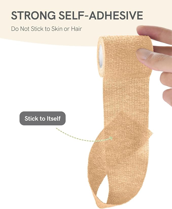 FriCARE Self Adhesive Bandage Wrap, Medical Tape in First Aid Kit, Tan | Elastic Cohesive Bandages for Sports/Vet/Wrist Ankle Wounds, 2 Inches X 5 Yards, Latex-free 6 Rolls