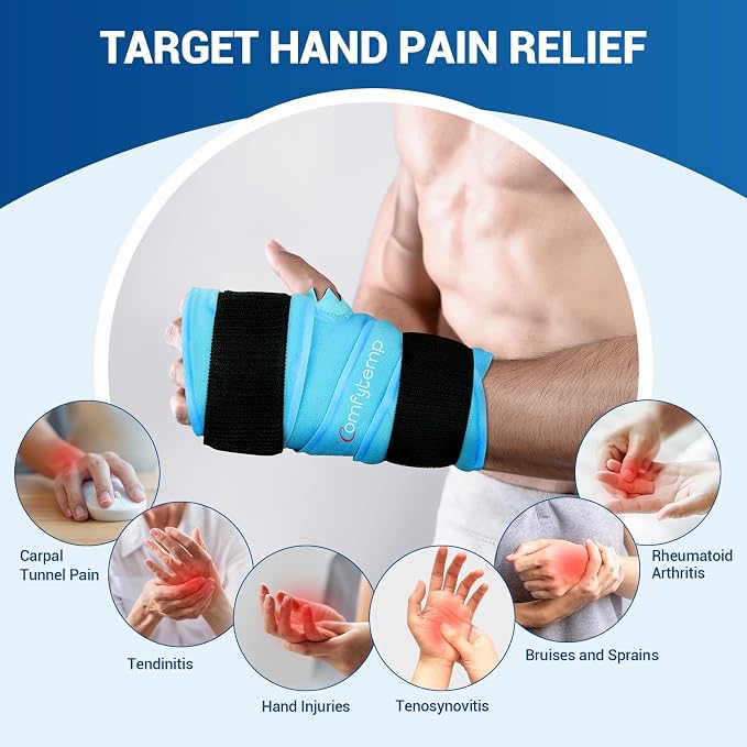 Comfytemp 33" Full Hand Wrist Ice Pack Wrap for Carpal Tunnel Relief | FSA Eligible HSA, Wrist Brace Reusable Compression for Computer Overuse Injuries, Arthritis, Cold Hot Therapy Recovery Item