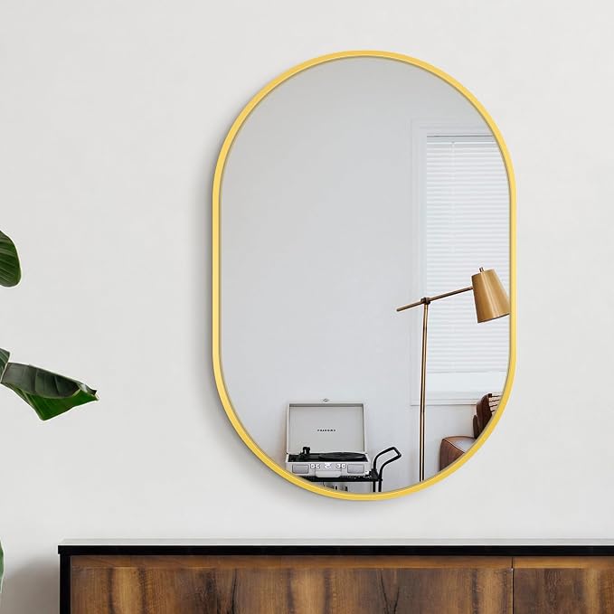 Oval Bathroom Vanity Mirror for Wall, 28''x20'' Gold Oval Bathroom Mirror for Over Sink, Bedroom, Living Room, Entryway, HD Tempered Glass, Wall Mounted Horizontally or Vertically