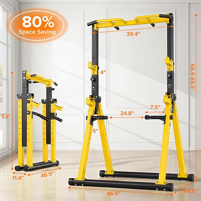 Foldable Power Tower Pull Up Bar Station, Adjustable Height | Portable Free Standing,700lbs Load Max, Adjustable Height fits Man,Woman,Power Tower Pull Up Dip Station, Multi Grips