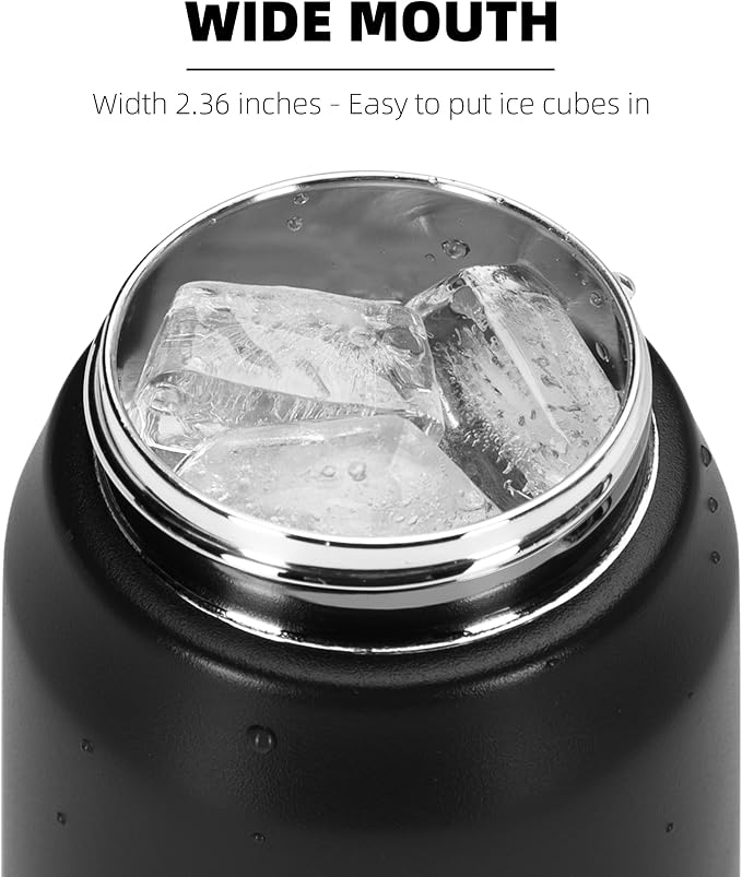Fanhaw 24 oz Insulated Stainless Steel Water Bottle with Anti-Dust Chug Lid, Leakproof Vacuum Metal Everyday Use Bottle for Kids, Teens & Adults, Back to School Essentials (Black)
