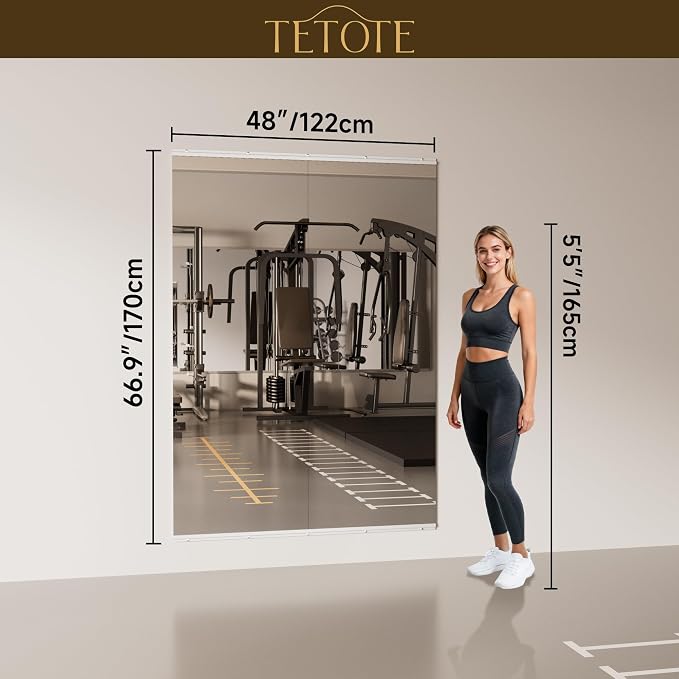 TETOTE Gym Mirrors for Home Gym Wall Large 67" x 24" - 2PCS Workout Exercise Fitness Mirror, Tempered Glass Frameless Full Length Mirror for Garage, Dance Studio, Yoga, Bedroom, Living Room
