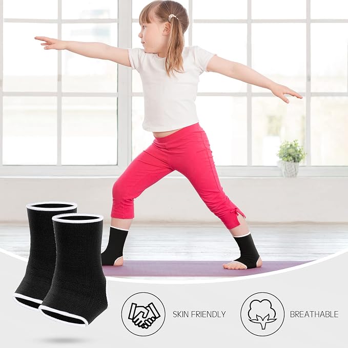 Haysandy 4 Pieces/ 2 Pair Kids Ankle Support Brace Elastic Kids Compression Socks Knitted Ankle Sleeve for Jogging Running Fitness(Black, Dark Blue,5-10 Years)