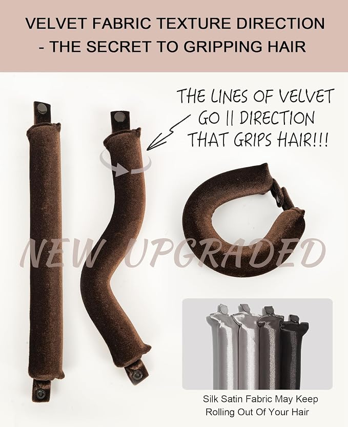 Littles Heatless Curls Overnight Rods - Upgraded Directional Grip Velvet Heatless Hair Curler to Sleep in No Heat Heatless Curling Flexi Rods Foam Hair Rollers for Blowout Look Long & Short Hair