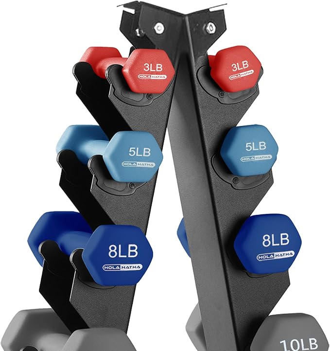 HolaHatha 1, 2 and 3 lb Neoprene Dumbbell Strength Training Weight Set with Rack