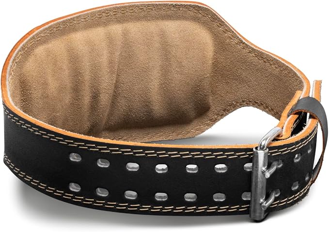 Harbinger Padded Leather Contoured Weightlifting Belt - 4" or 6” Width - Interior Suede Lining & Foam Cushioning - Heavy-Duty Dual Prong Steel Roller Buckle - for Lifting Support