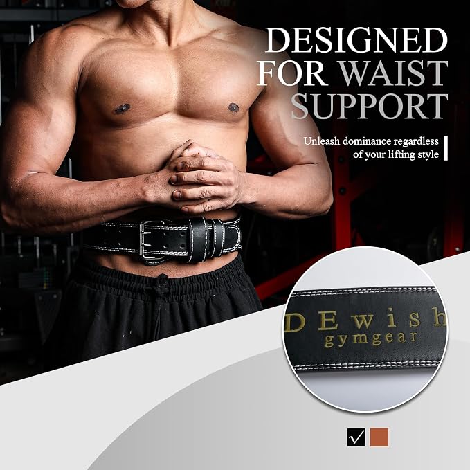 Leather Weightlifting Belt, 10 Adjustable Holes, 4”Width, Double Prong Power Belt for Gym Bodybuilding, weightlifting, powerlifting, squats and deadlifts