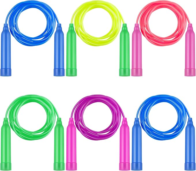 Elcoho 6 Pack Colorful Jump Rope Set Adjustable Plastic Jump Ropes Skipping Rope Outdoor Jumping Ropes Great Party Favor