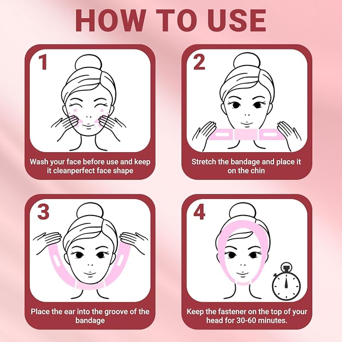 Juskaa Reusable V Line Lifting Mask with Chin Strap for Sleeping,Face Lift Prevent Sagging, Jaw Exerciser,pink,M