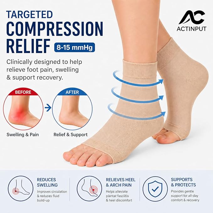 Ankle Brace Compression Sleeve Socks 2 Pack for Women&Men Foot Arch Support | 8-15 mmHg Support for Plantar Fasciitis Relief, Heel Pain, Arch & Ankle Support, Foot Brace, Open Toe Design