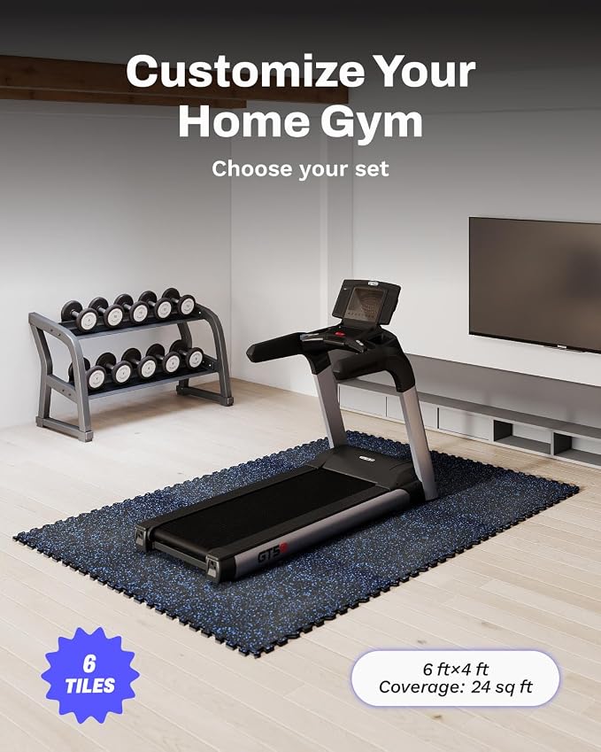 AIRHOP 0.79'' Extra-Thick 24 Sq Ft Rubber Top Gym Flooring for Home Gym | 6 Tiles, High Density EVA Foam, Waterproof & Non-Slip Rubber, Interlocking Puzzle Mats, Heavy Duty Floor Protection, 24"x24"