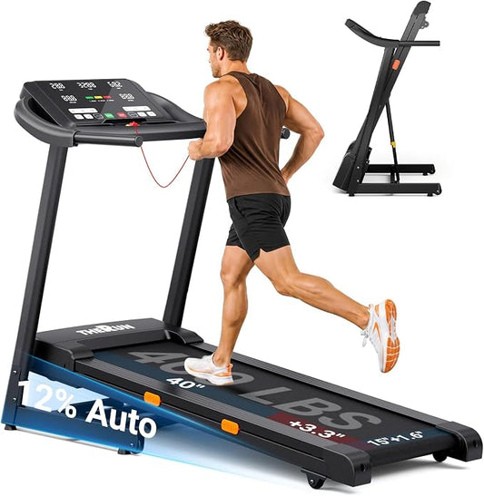 THERUN Incline Treadmill Running Treadmill, Wide Belt Treadmills for Home | 12% auto incline, 400lb, 3.0HP, 18" LED, shock-absorbing, wide belt, hydraulic folding, space saving, ipad holder