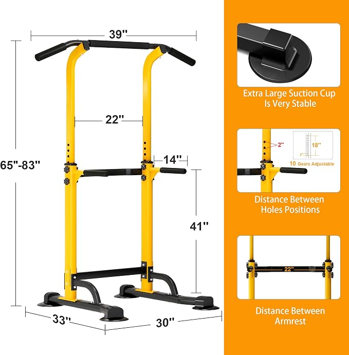 DlandHome Power Tower Pull Up Bar Dip Station,Adjustable Height Dip Stand | Multi-Function Fitness Equipment for Strength Training Home Gym,Stable Steel Frame for Pull Ups Dips Push Ups,Supports 330LBS