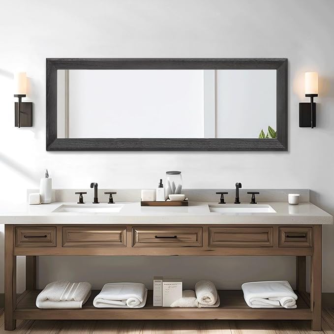 AAZZKANG Full Length Mirror Rectangle Wood Framed Large 47"x16" | Wall Mirrors Black for Bedroom Living Room Bathroom Dressing Room Entryway Hanging