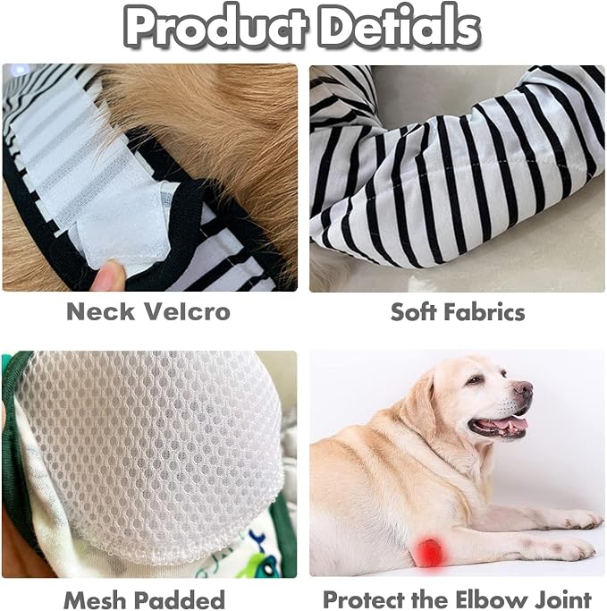 HDKUW Dog Elbow Protector for Calluses, Dog Joint Recovery Sleeve for Prevent Licking Wound, Elbow Sleeves with Mesh Pad for Medium Large Dogs Stripe 3XL