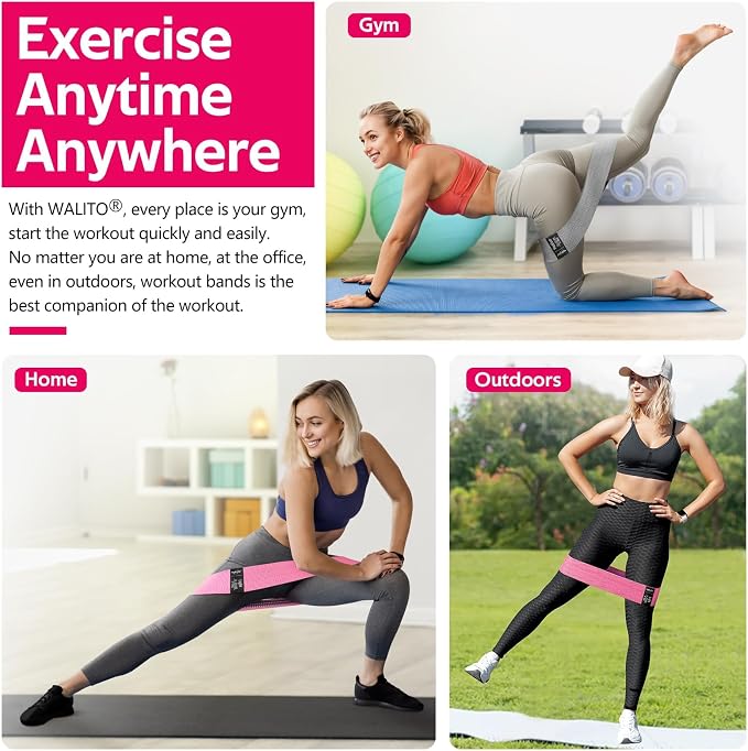 WALITO Resistance Bands for Working Out, Fabric Exercise Bands for Legs and Butt, Workout Bands for Women and Men, Booty Band for Yoga Starter Set, Pilates, Rehab, Fitness and Home Workout