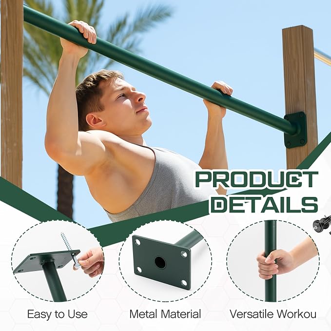 Zonon Heavy Duty Outdoor Pull up Bars Heavy Strength Training Chin up Bars for Home Gyms Full Body Exercise Support 440 Lbs, Installed on 4 x 4, 4 x 6 or 6 x 6 Posts(Not Included), Green