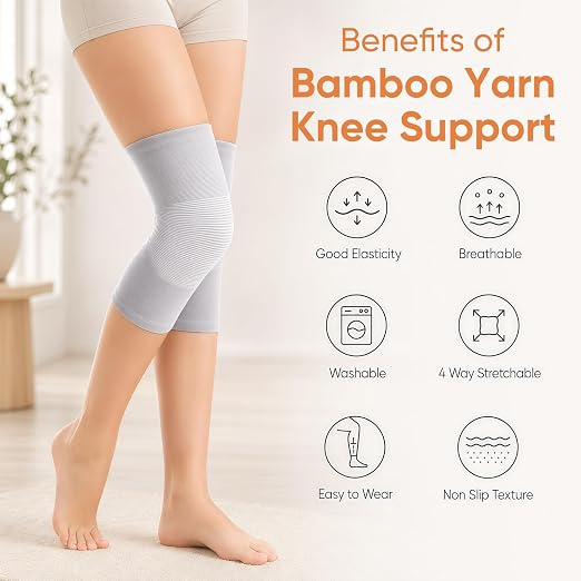 Bamboo Knee Sleeve for Knee - One Pair Bamboo Compression Knee Sleeve for Women,Bamboos Compression Knee Sleeve,Elastic Warm Knee Brace (Large(75-90KG))