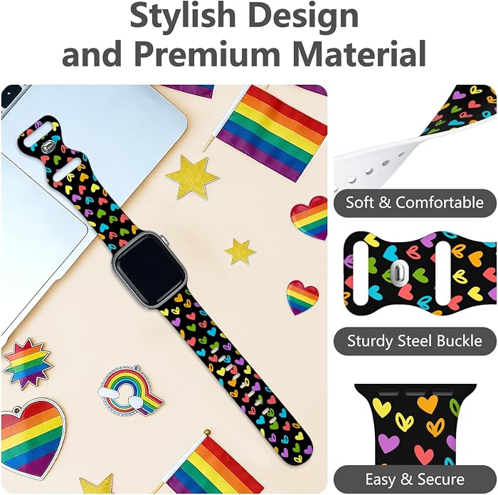 Pride Watch Band Compatible with Apple Watch Series 11 10 9 8 7 6 5 4 Ultra SE (Replacement Silicone Strap for iWatch 40mm - 49mm)