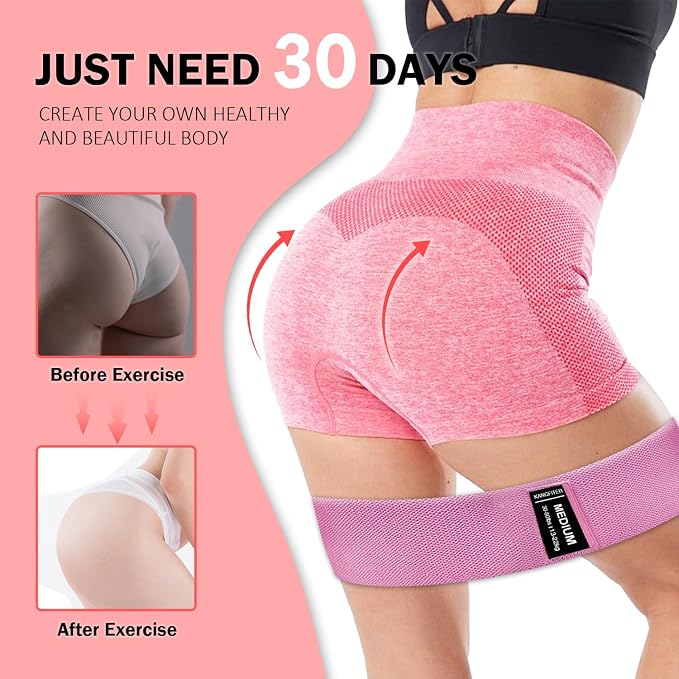 KANGFITER Long and Short 6 Fabric Resistance Bands Set with Door Anchor | Non-Slip Stretch Booty Bands for Working Out Women & Men, Loop Exercise Elastic Bands for Home Physical Therapy Yoga Pilates