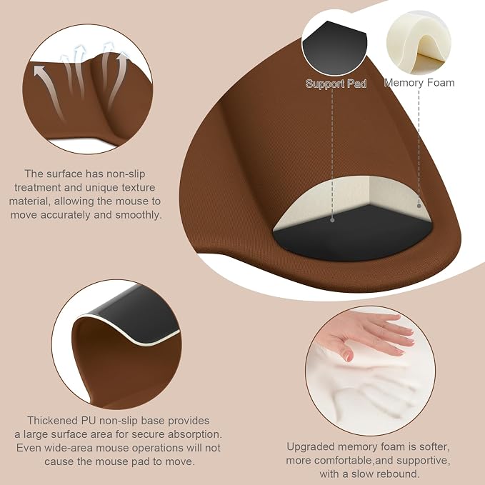MOSISO Wrist Rest Support for Mouse Pad & Keyboard Set, Ergonomic Mousepad Non-Slip Base Home/Office Pain Relief & Easy Typing Cushion with Neoprene Cloth & Raised Memory Foam, Brown