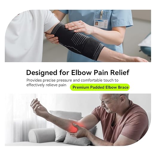 Elbow Compression Sleeve for Tendonitis, Bursitis Elbow Pad Brace | Elbow Brace with Side Springs & Foam Padding for Olecranon Joint Pain, Arthritis, Bursa Protection, Men & Women ( Medium)