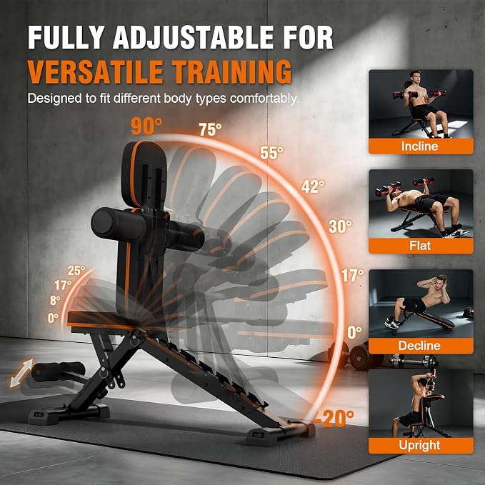 Adjustable Weight Bench for Home Gym, Foldable Workout Bench, Incline Bench | 660lbs Adjustable Weight Bench with 8 Backrest and 4 Seat Positions for Incline, Decline, and Flat Strength Workouts