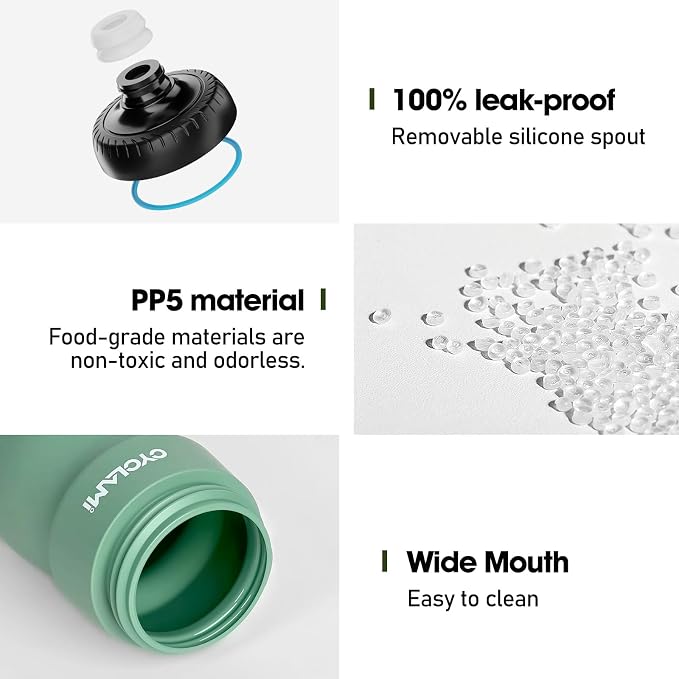 Bike Water Bottle 22oz/650ml Cycling Squeeze Water Bottle BPA Free Leakproof Easy-Squeeze Sports Bottles for Bicycle Gym Camping Hiking Larkspur Green