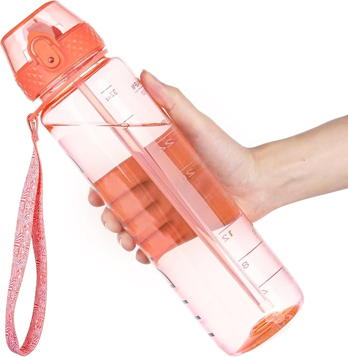GOPPUS Water Bottle Clear Water Bottles 32oz Motivational with Time Marker Tritan BPA Free Sports Water Bottles Wide Mouth for Gym Travel Home School Office
