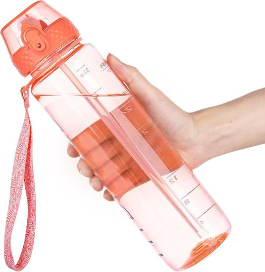 GOPPUS Water Bottle Clear Water Bottles 32oz Motivational with Time Marker Tritan BPA Free Sports Water Bottles Wide Mouth for Gym Travel Home School Office