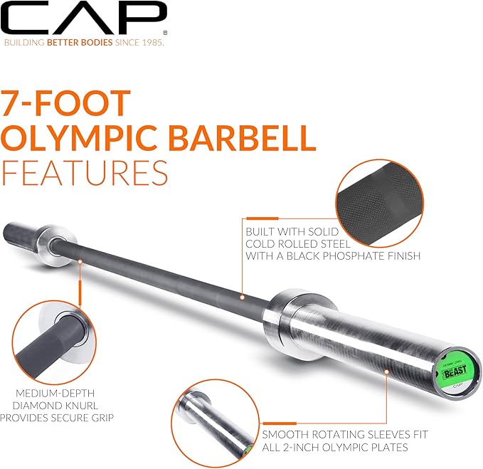 CAP Barbell Olympic Weight Set with 7ft Barbell & Bumper Plates | 160-370 lbs | Multiple Options