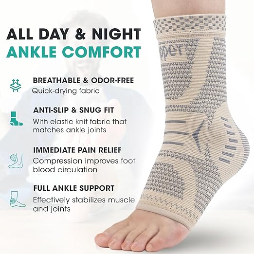 INDEEMAX Copper Infused Ankle Brace for Sprained Ankle, Ankle Compression Sleeve Ankle Support for Women & Men, Achilles Tendonitis Brace, Skin Silver, S