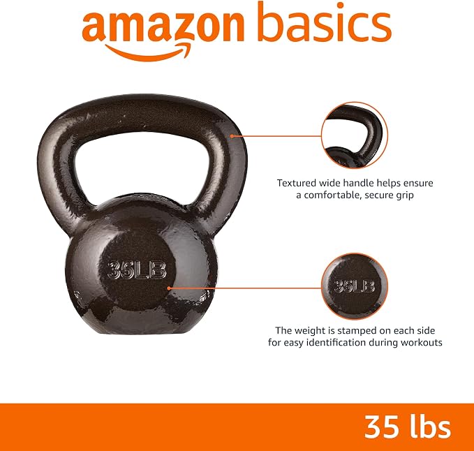Amazon Basics Cast Iron Kettlebell for Strength Training, Textured Wide Handle, Black