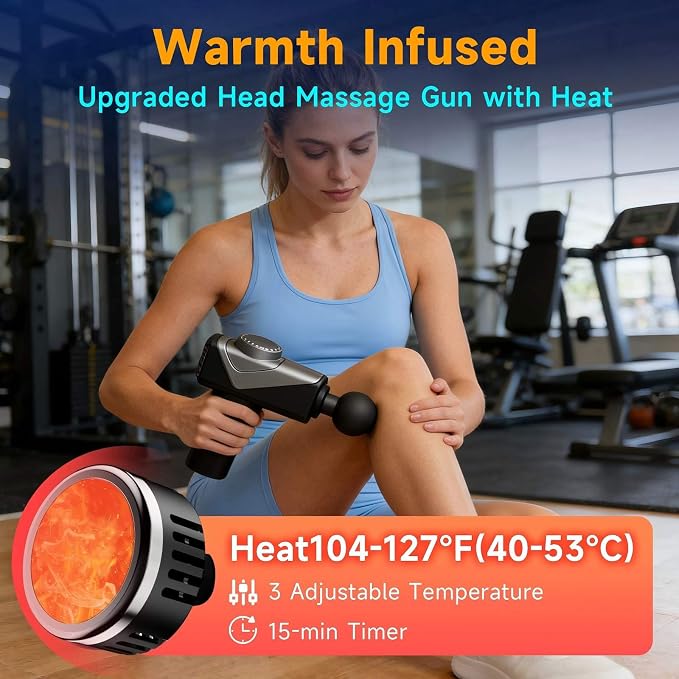 Massage Gun with Heat, Powerful Warming Massage, Home & Travel | Massage Gun with Heat, Powerful Heated Massage, Quiet Portable Massager for Home& Travel, Lightweight Design