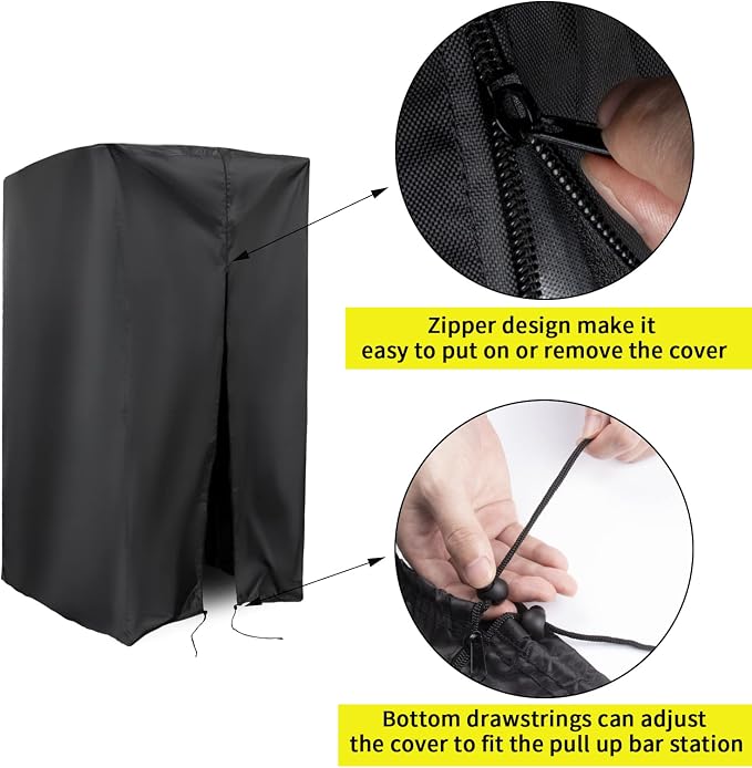 Pull Up Bar Station Cover for Power Tower,Pullup Dip Station Cover | 42x40x64,Waterproof Dustproof Heavy Duty Oxford Fabric Cover with Zipper,for Free Standing Pull Up Bar at Lowest Position