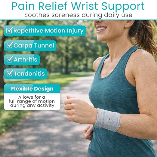 Vive Wrist Compression Sleeves for Women & Men (Pair) - Elastic Support | Wristband for Pain Relief & Circulation - Wrist Support for Carpal Tunnel, Arthritis, Tendonitis - Great for Sports Injury