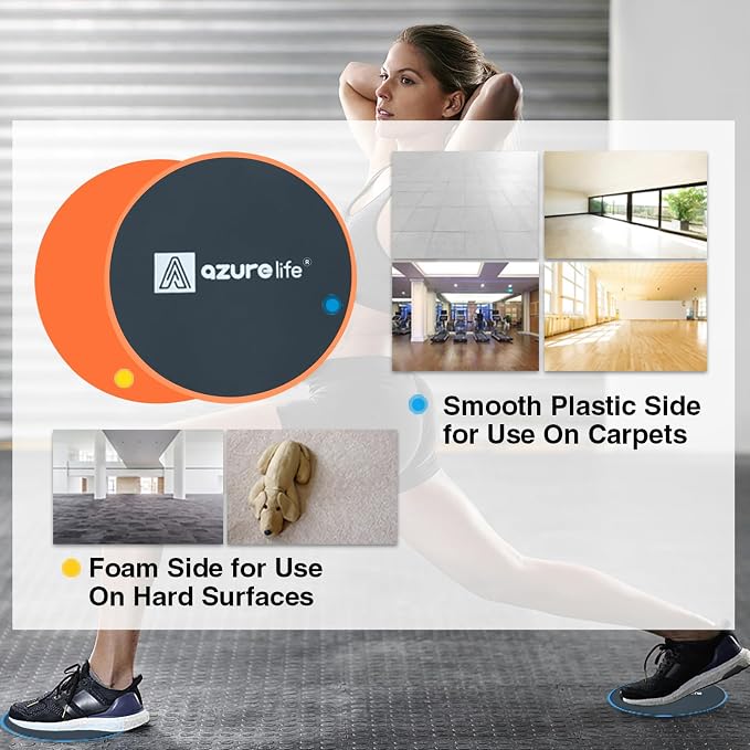 A AZURELIFE Exercise Core Sliders, Dual Sided Exercise Gliding Discs Use on Carpet or Hardwood Floors, Light and Portable, Perfect for Abdominal&Core Workouts