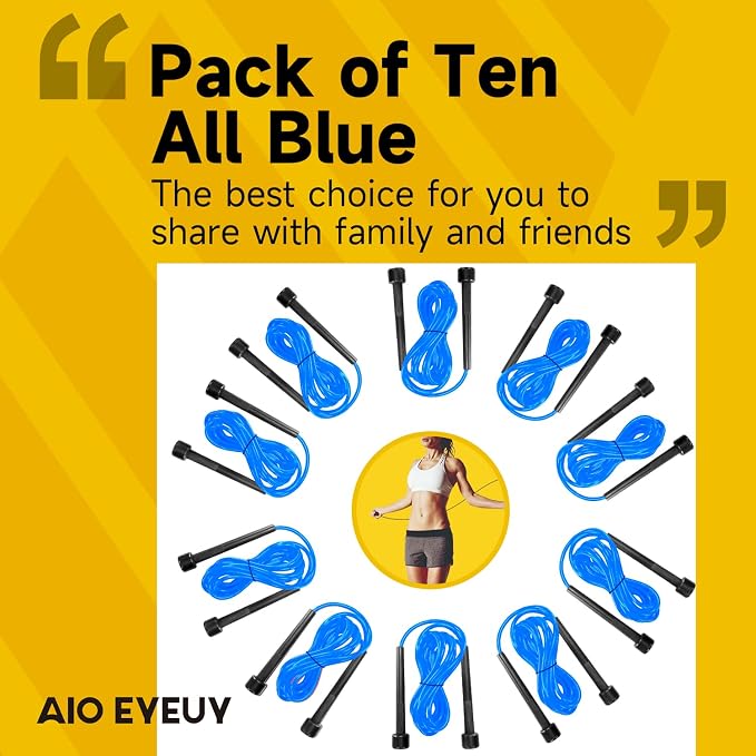 10 Pack Adjustable Jump Rope for Fitness and Exercise - PVC Skipping Rope for Men, Women and Teens - Tangle-Free for Keeping Fit, Training, Workout